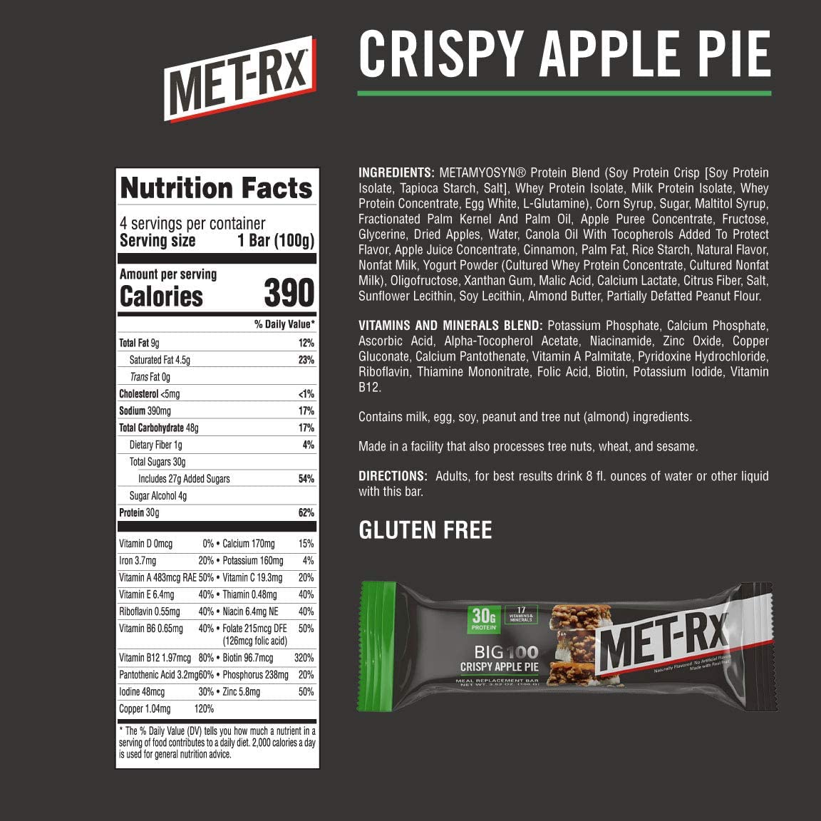 MET-Rx Big 100 Crispy Apple Pie Protein Bar - 8 Count - image 2