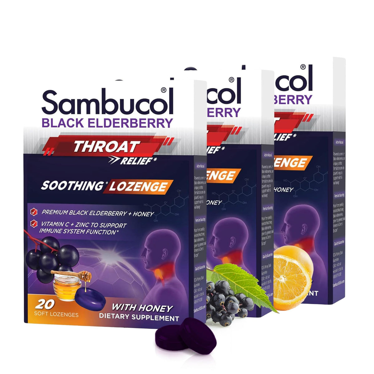 Black Elderberry Pastilles, 20 Count by Sambucol (Pack of 2)