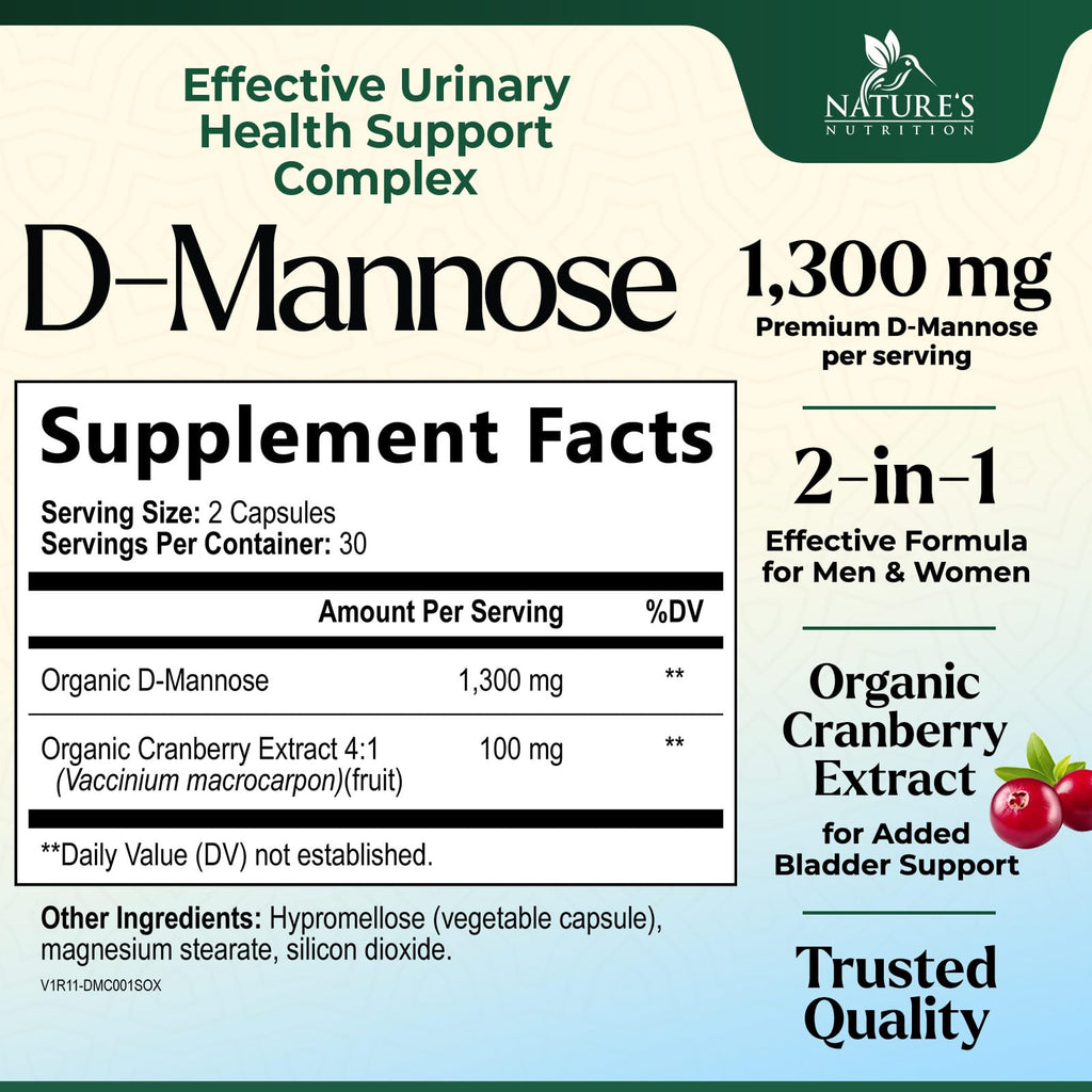 Nature's Nutrition D-Mannose 1000mg Per Serving - Cranberry