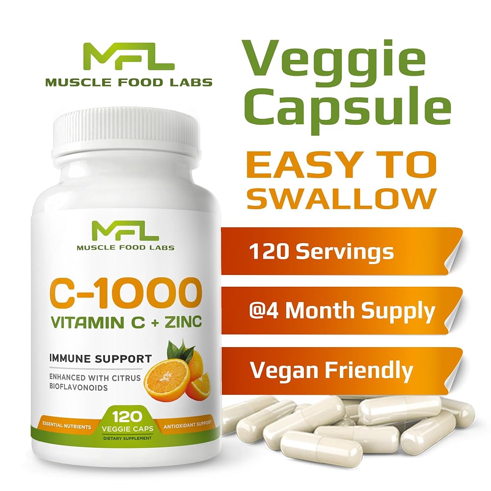 MUSCLE FOOD LABS Vitamin C 1000mg with Zinc - 120 Vegetarian Capsules - image 4