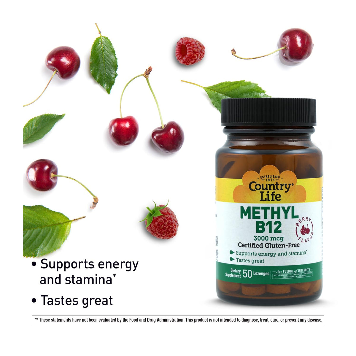 Country Life Methyl B-12 3000 mcg Lozenges for Energy - 50 Count - image 2