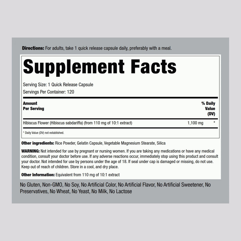 Piping Rock Hibiscus Flowers Concentrated Extract - 120 Capsules - image 2