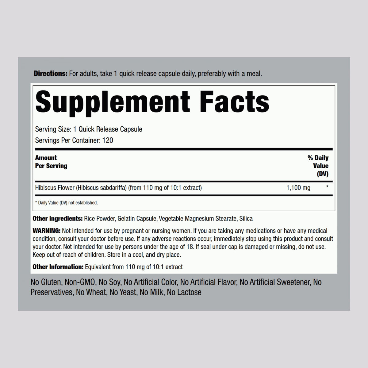 Piping Rock Hibiscus Flowers Concentrated Extract - 120 Capsules - image 2