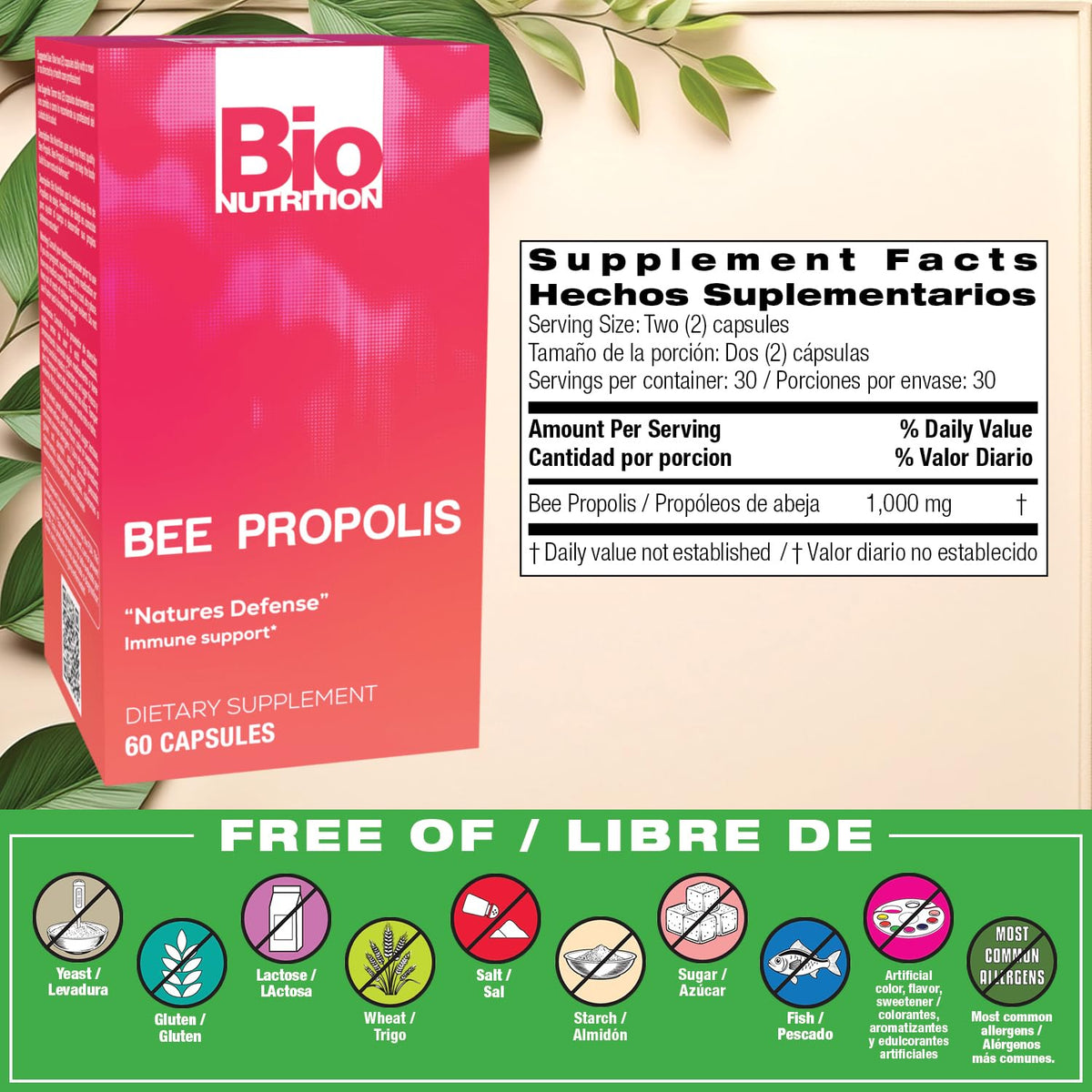 Bio Nutrition Bee Propolis 1000 mg Immune Support - 60 Capsules - image 2