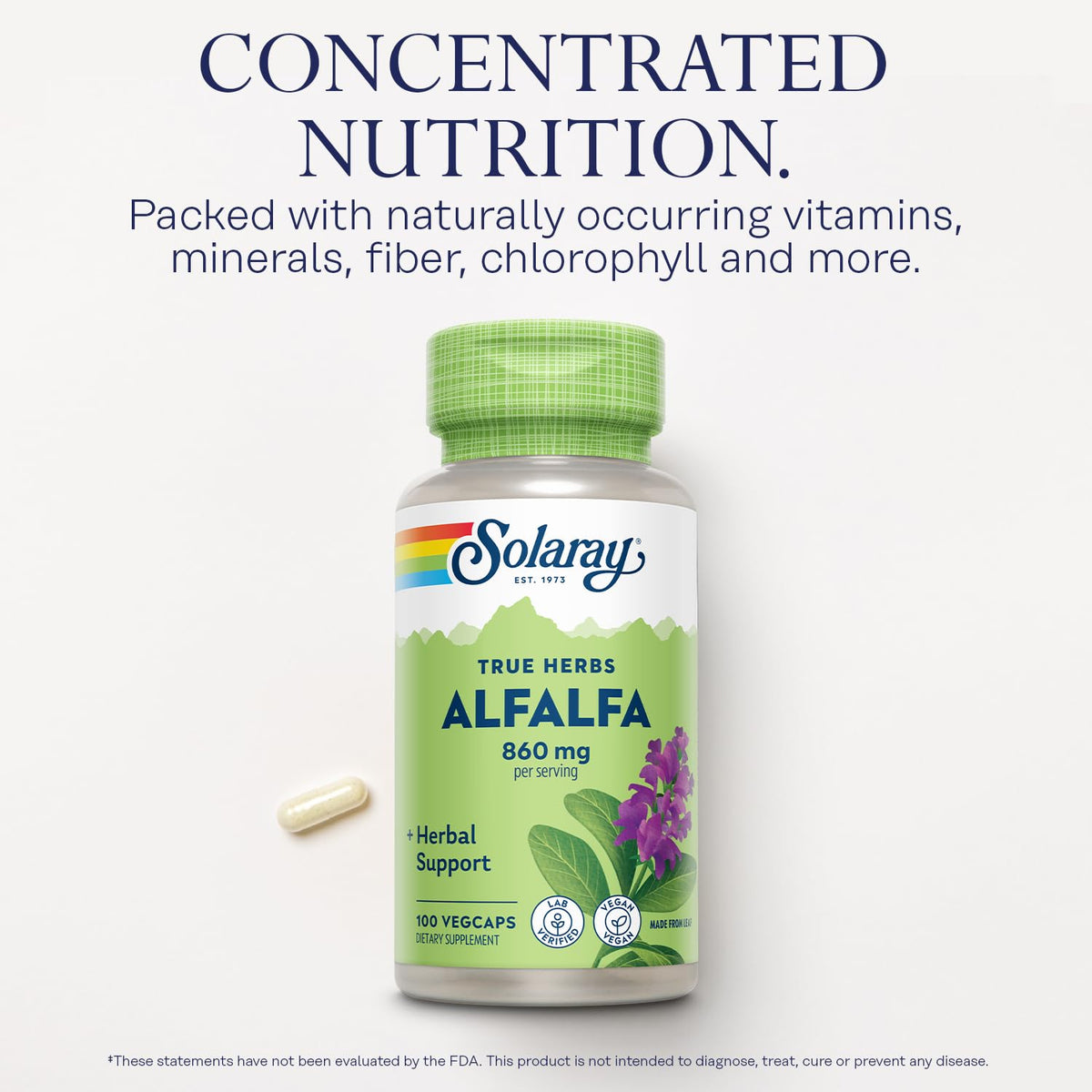 SOLARAY Alfalfa Leaf Supplement 860mg - 100 Vegetarian Capsules - image 3