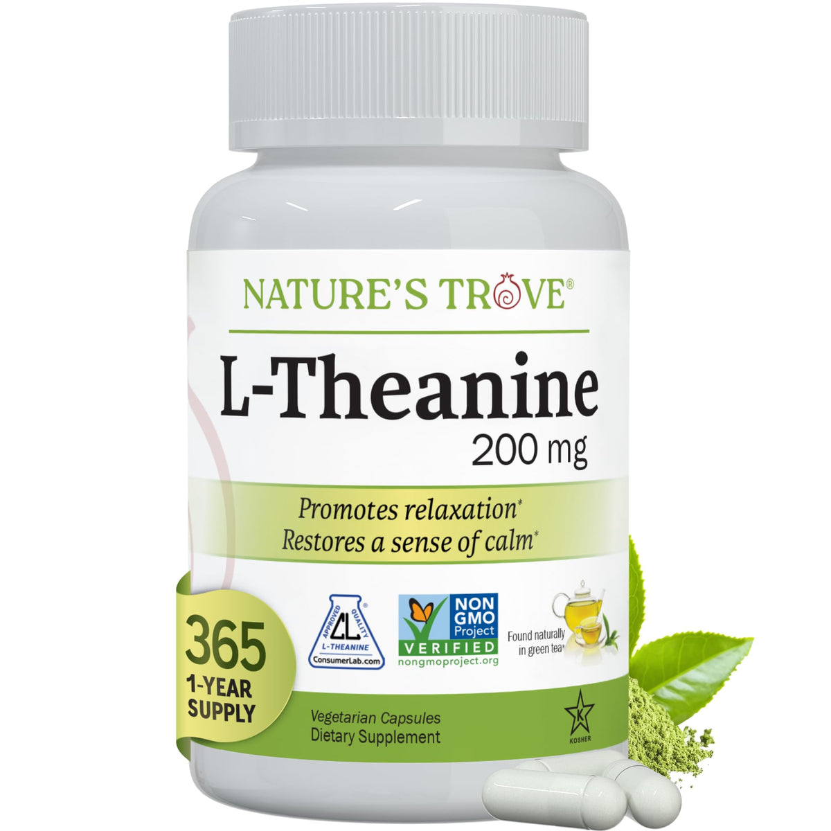 L-Theanine 200mg by Nature's Trove - Vegetarian Capsules