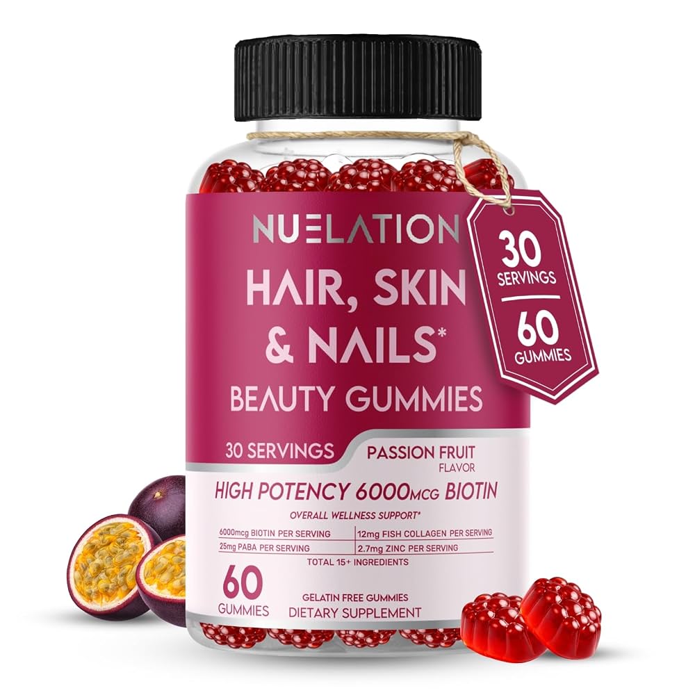 NUELATION Hair Skin and Nails Gummies with Biotin 6000mcg - 60 Count