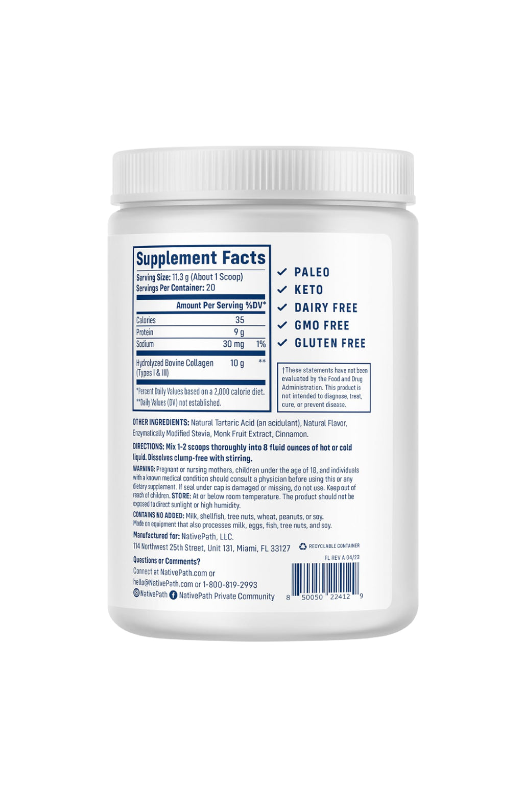 NativePath Collagen Peptides, 20 Servings