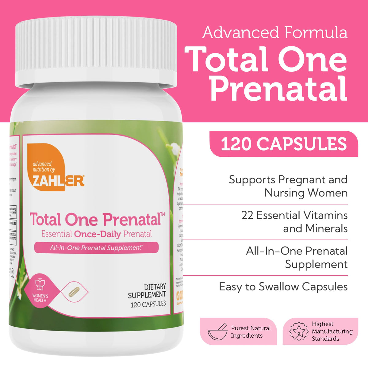 Zahler Total One Prenatal Vitamins - 120 Capsules - image 2