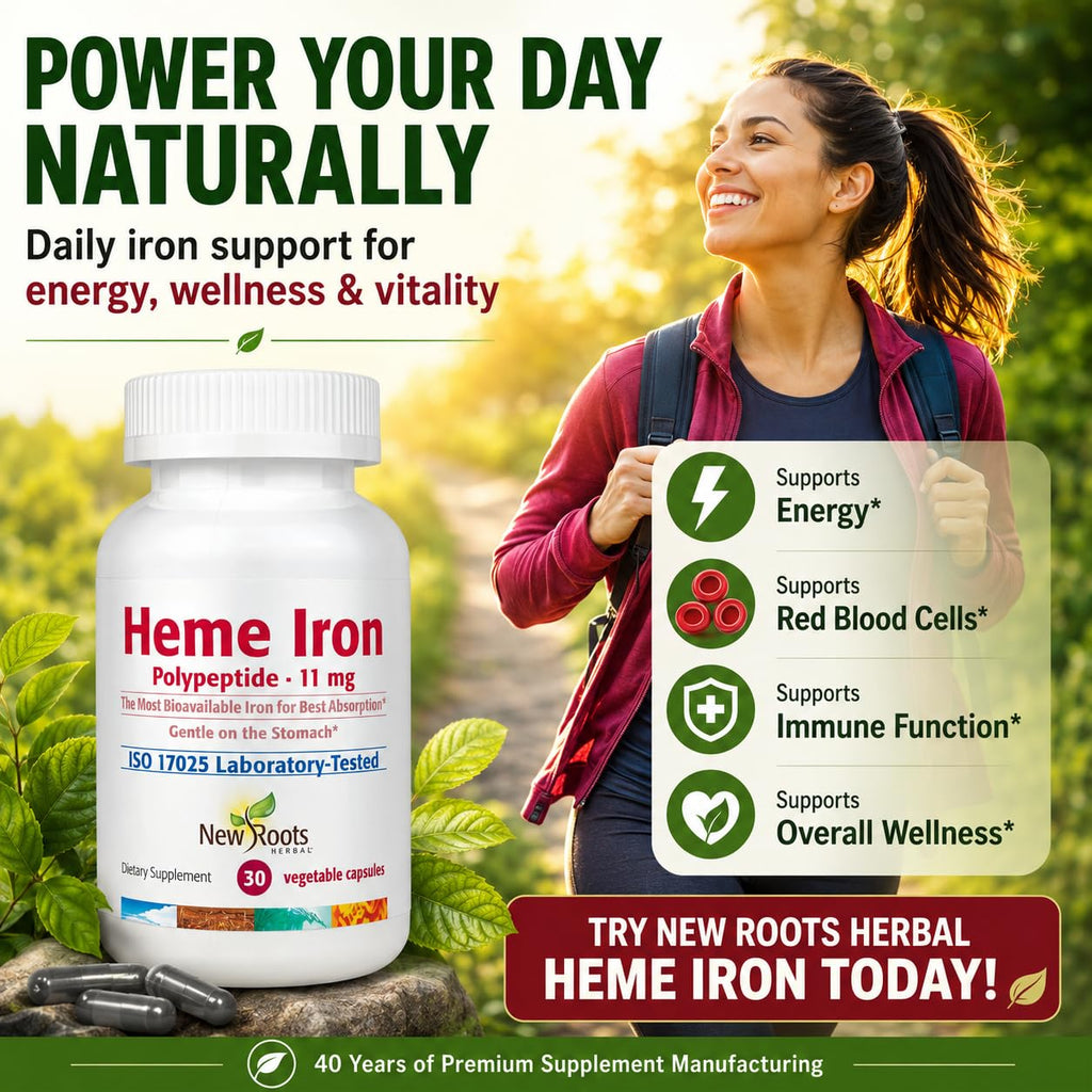 NEW ROOTS HERBAL Heme Iron 11 mg with Vitamin C & B12 - 30 Vegetable Capsules - image 9