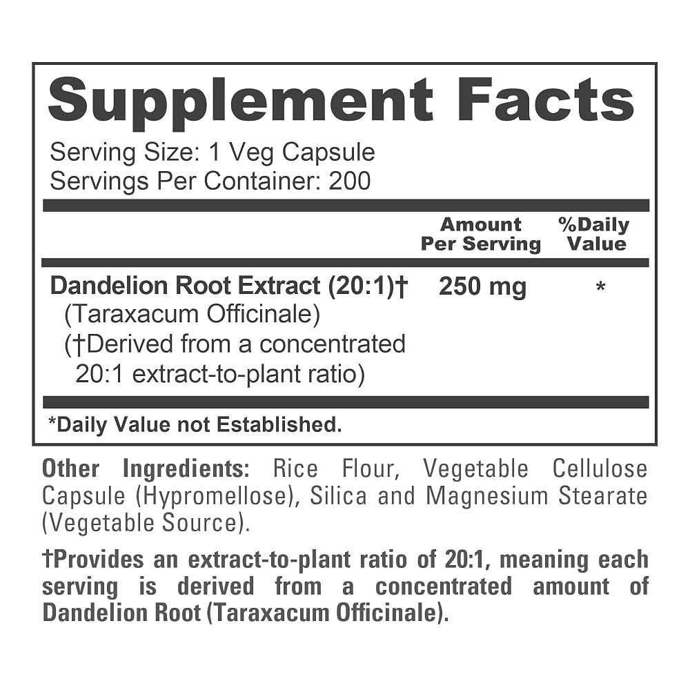 NusaPure Dandelion Root 250mg Vegan - 200 Vegetarian Capsules - image 4