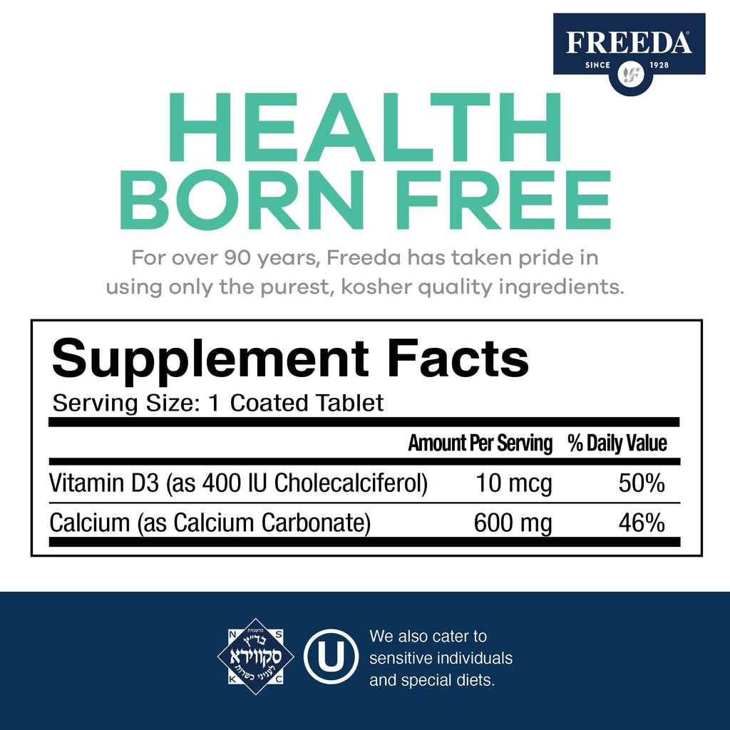 FREEDA Calcium 600mg with Vitamin D3 400 IU - 100 Tablets - image 7