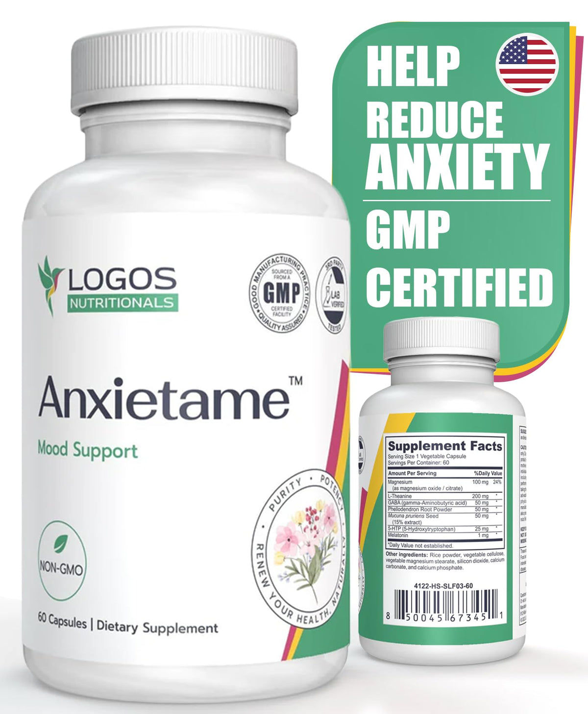 Logos Nutritionals Anxietame L-Theanine Stress Support - 60 Capsules