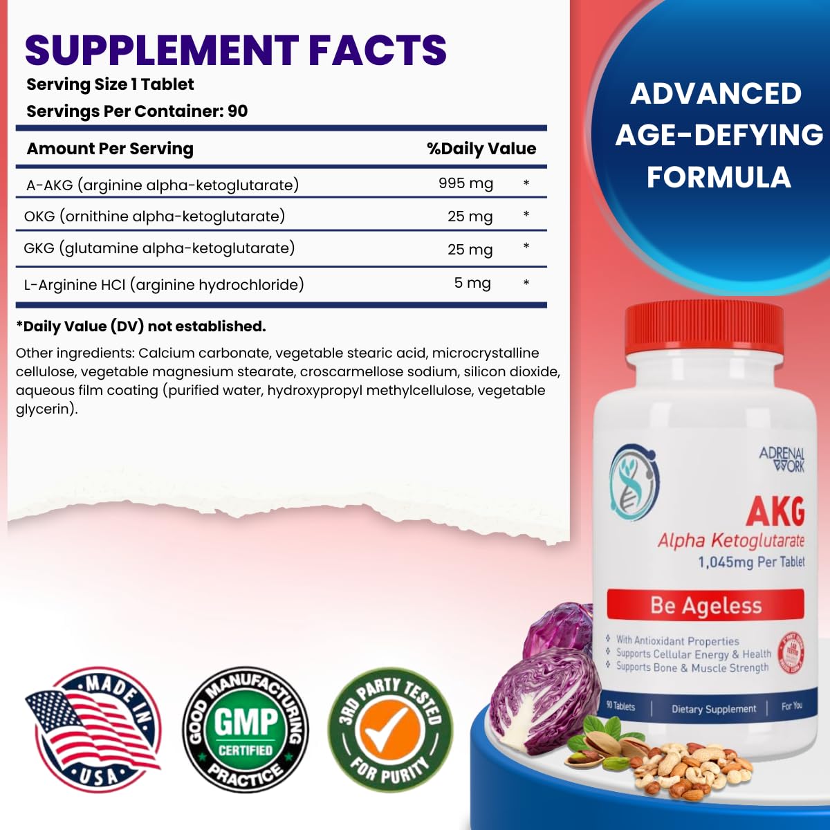 Adrenalwork L-Arginine 1000mg + AKG Pre-Workout - 180 Capsules - image 2