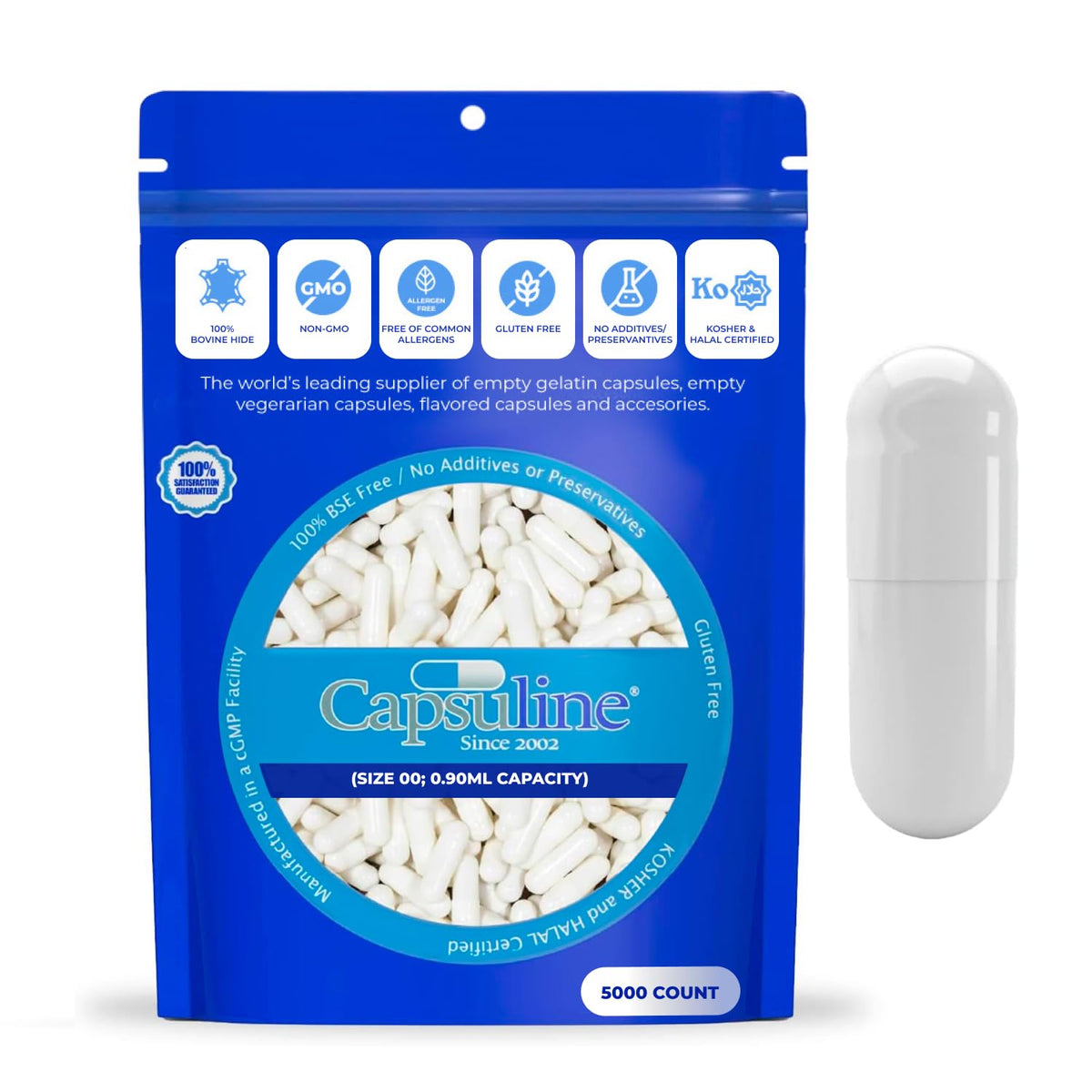 Capsuline Colored Size 0 Empty Gelatin Capsules White/White
