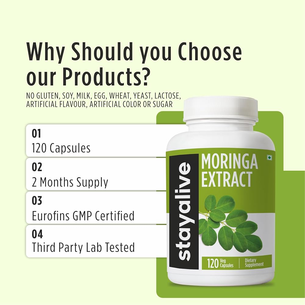 STAY ALIVE Moringa Capsules 1000mg 20:1 Extract - 120 Capsules - image 5