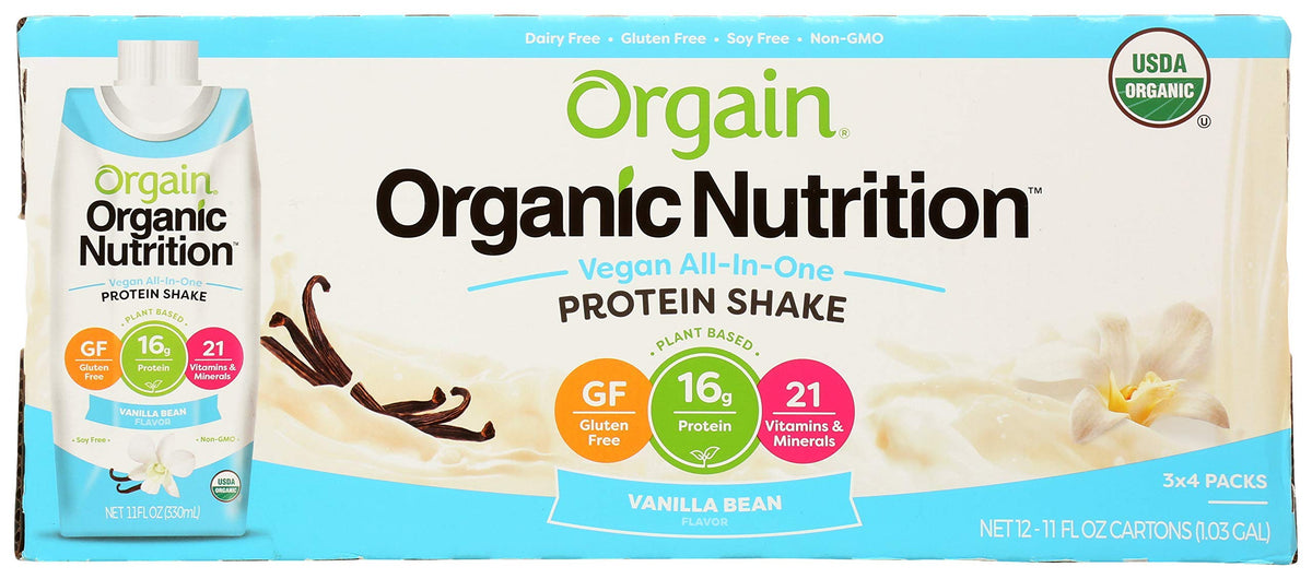 Orgain Organic Vegan Plant Based Nutritional Shake Vanilla Bean - 12 Count
