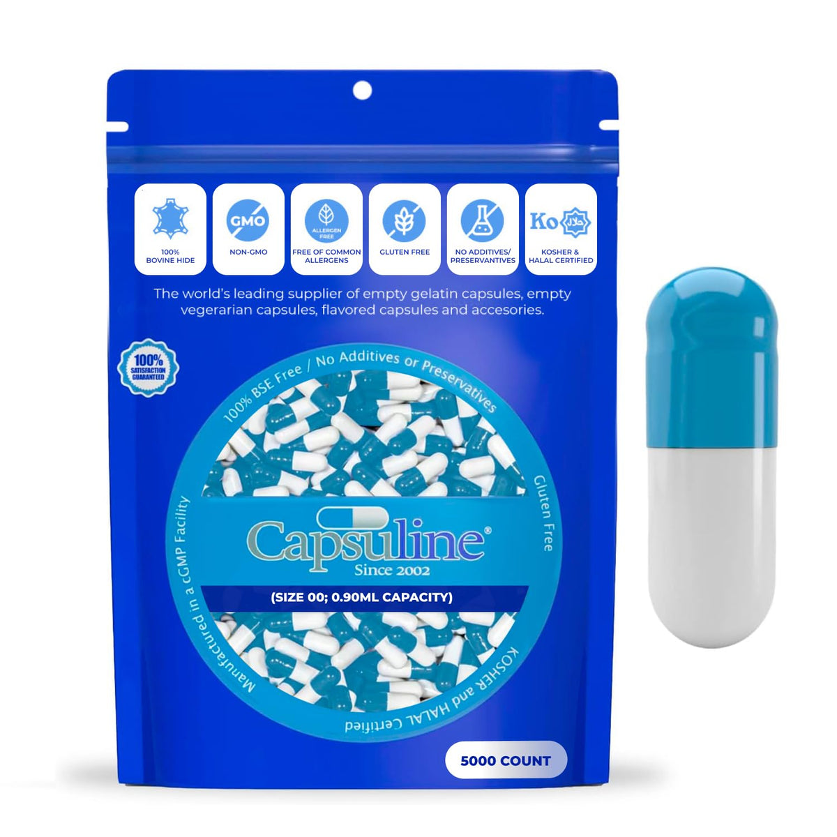 Capsuline Size 00 - Colored White Empty Gelatin Capsules -Empty Gel