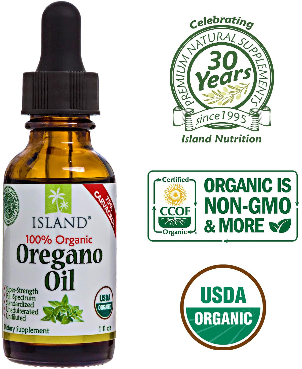 Island Nutrition Oregano Oil Organic Drops 100% Pure - 1 Fl Oz - image 5