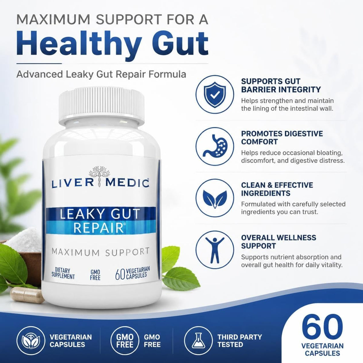 Liver Medic Leaky Gut Repair Supplement - 60 Capsules - image 2