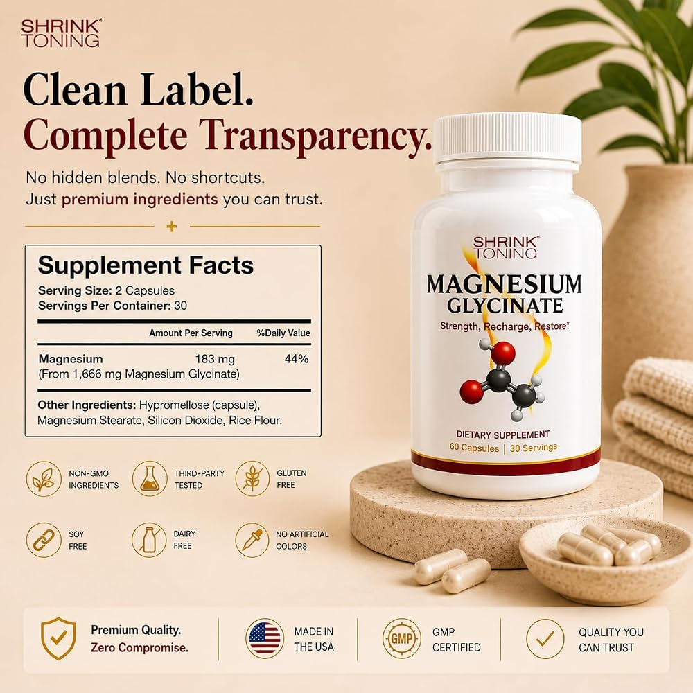 Shrink Magnesium Glycinate 1666 mg Muscle Support - 60 Capsules - image 5