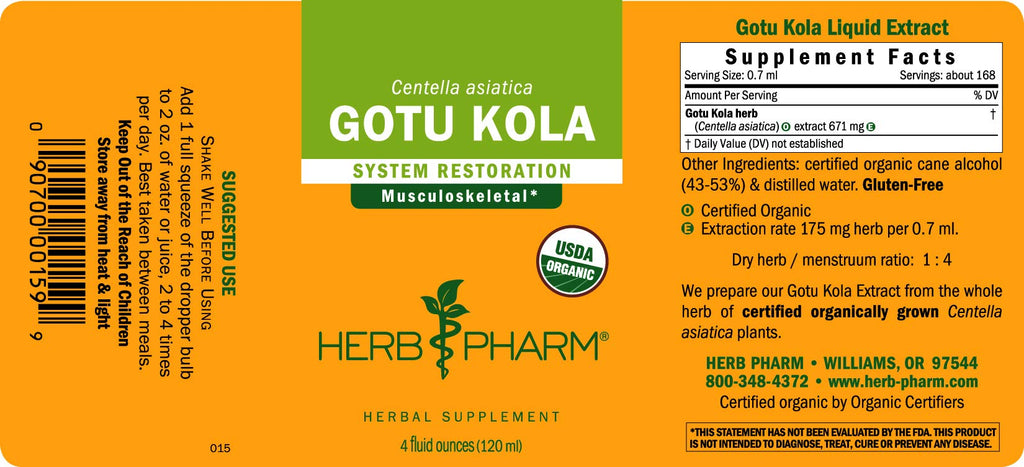 Herb Pharm Certified Organic Gotu Kola Extract for Musculoskeletal