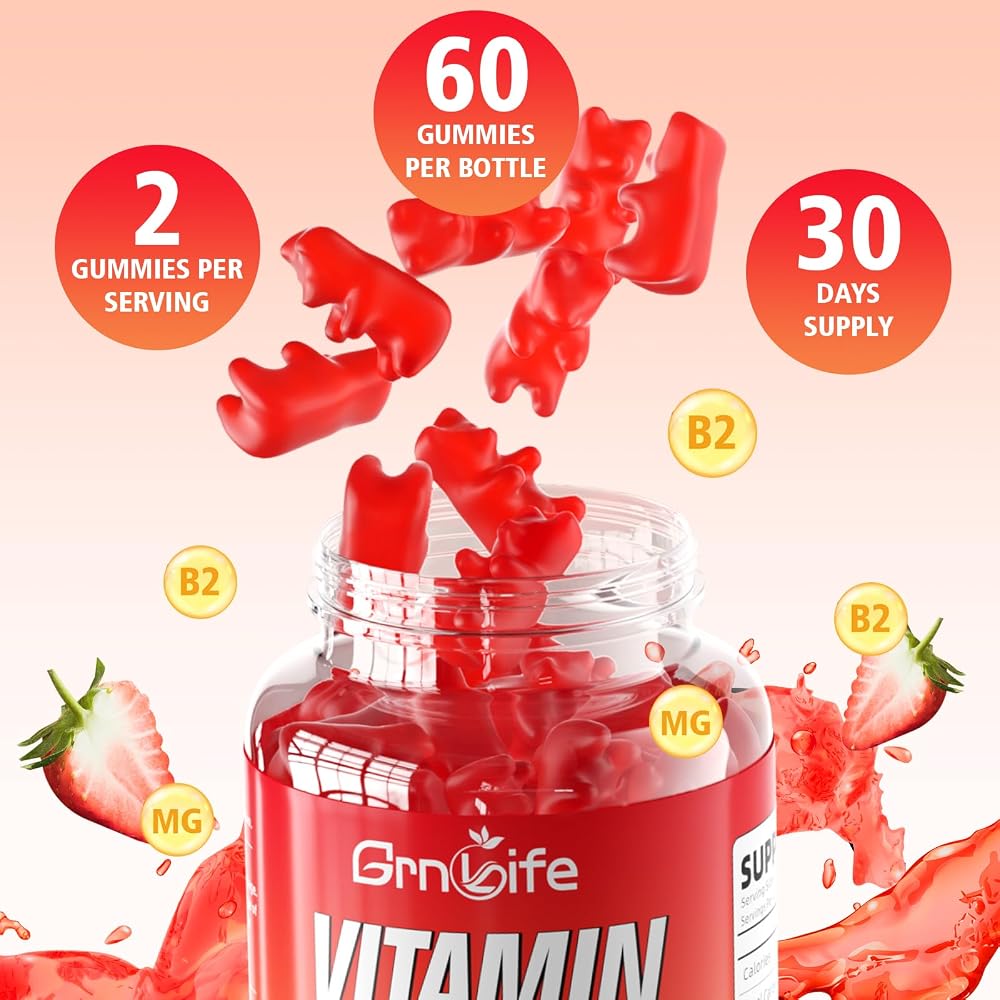 GrnLife Vitamin B2 Gummies, Riboflavin 400mg with Magnesium for Kids