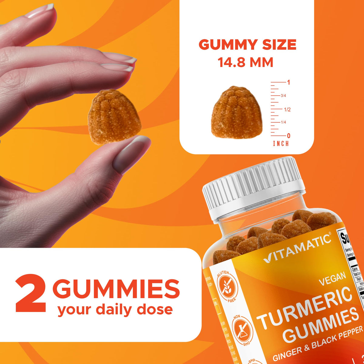 Vitamatic Vegan Turmeric Gummies with Ginger & Black Pepper - 60 Count - image 3