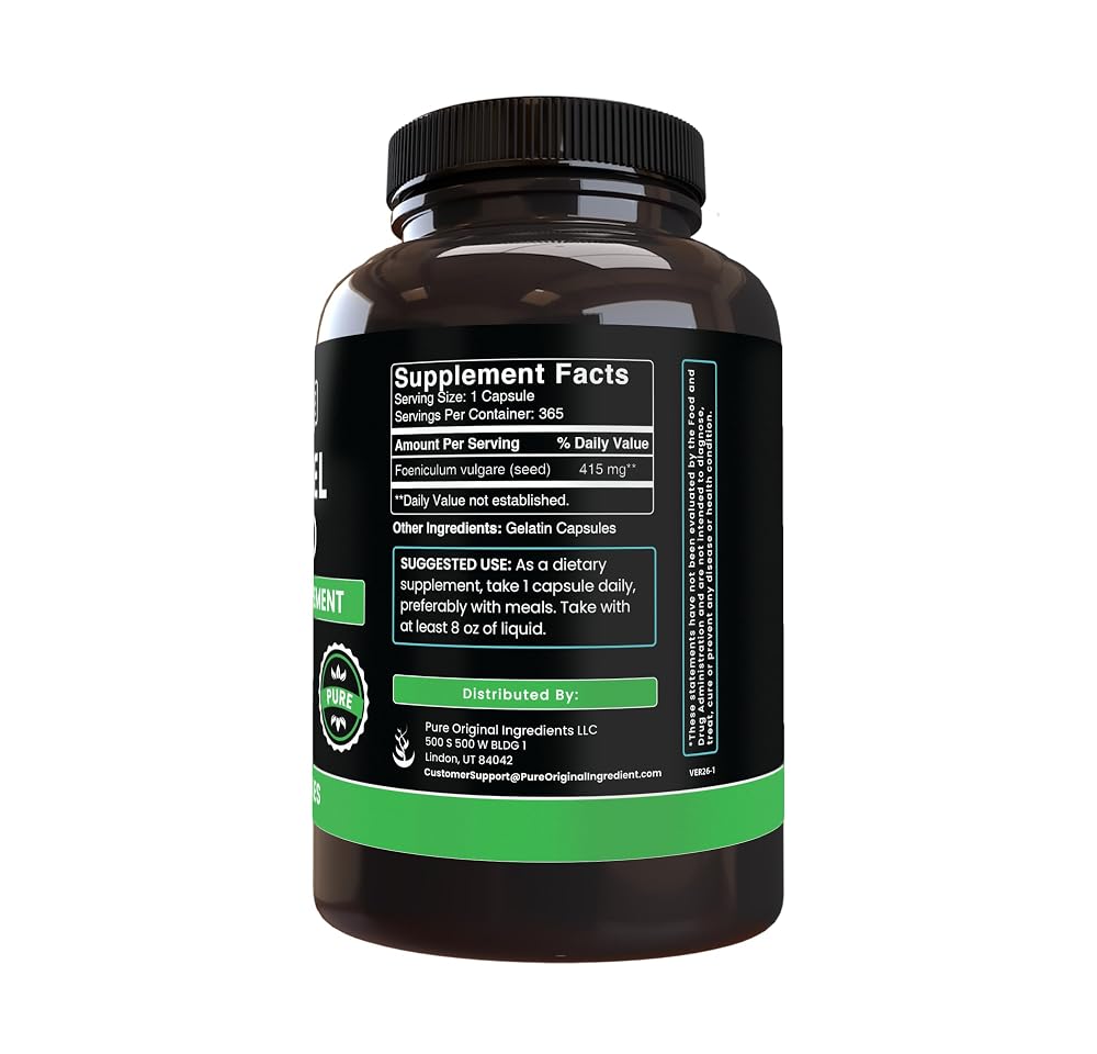 PURE ORIGINAL INGREDIENTS Fennel Seed - 365 Capsules - image 2