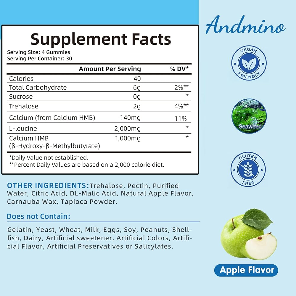 andmino HMB and L-Leucine Gummies for Muscle Growth - 120 Gummies - image 2