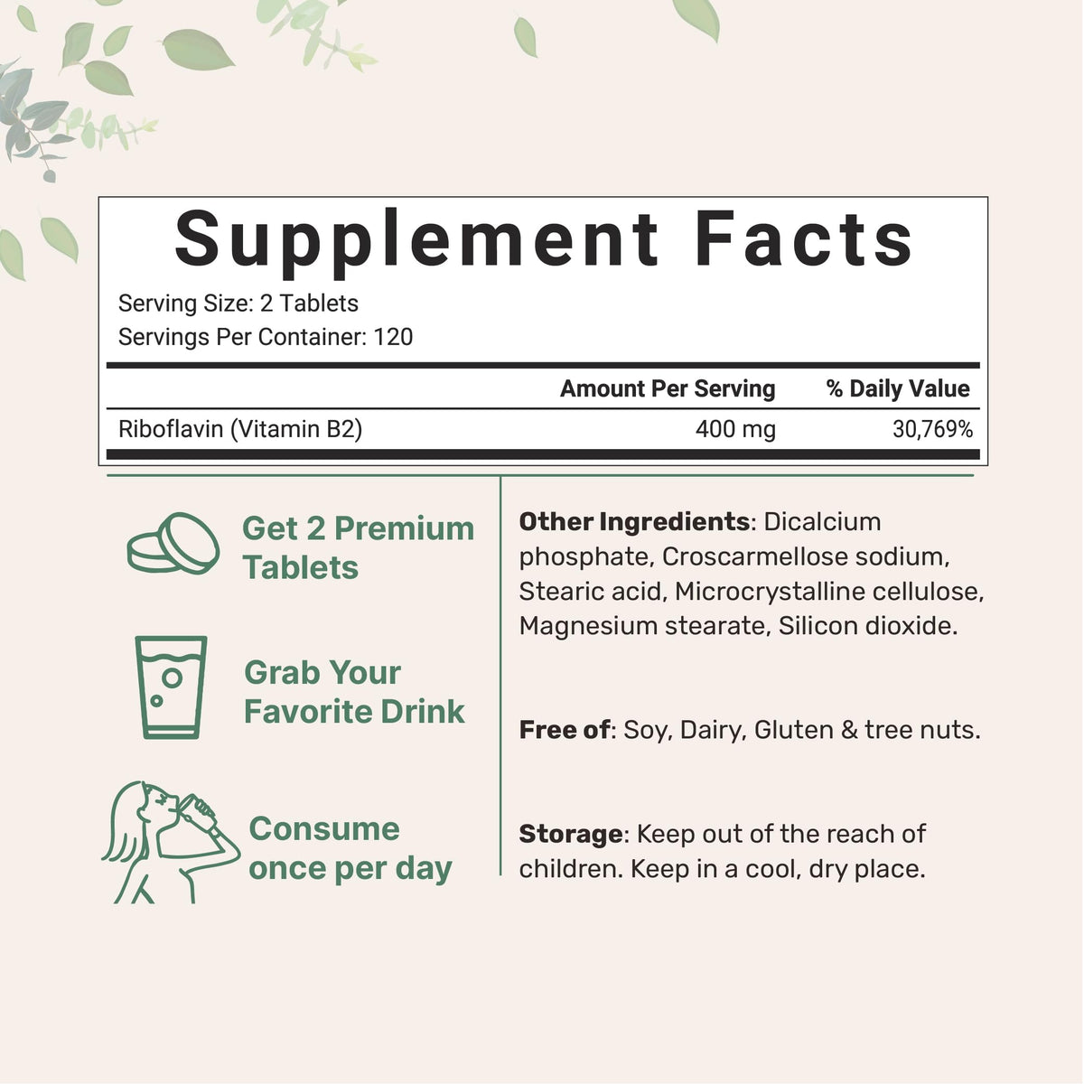 Micro Ingredients Riboflavin Vitamin B2 400mg - 240 Tablets - image 2