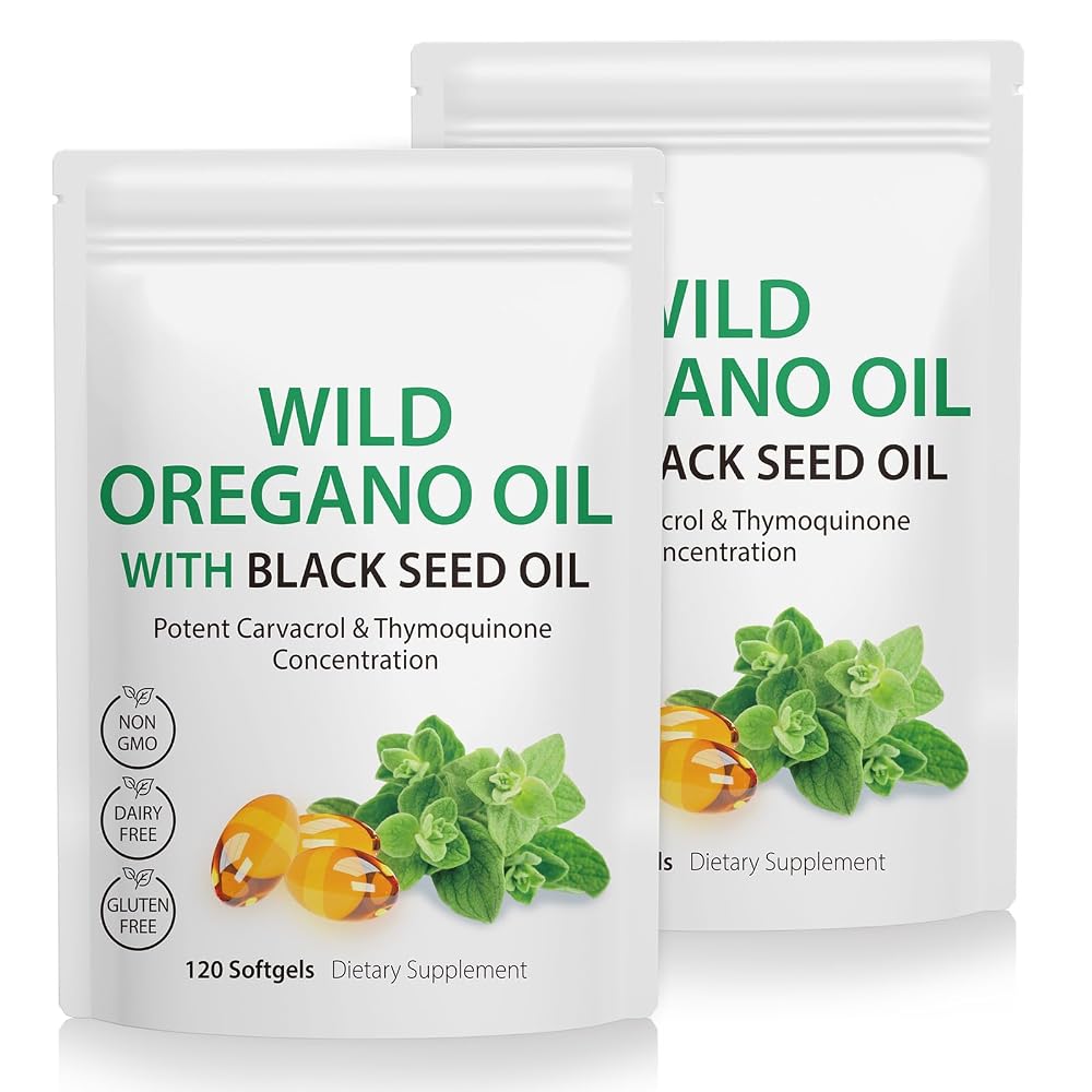 Nyloriaine 120PCS Oil of Oregano with Black Seed Oil Boosts Immune