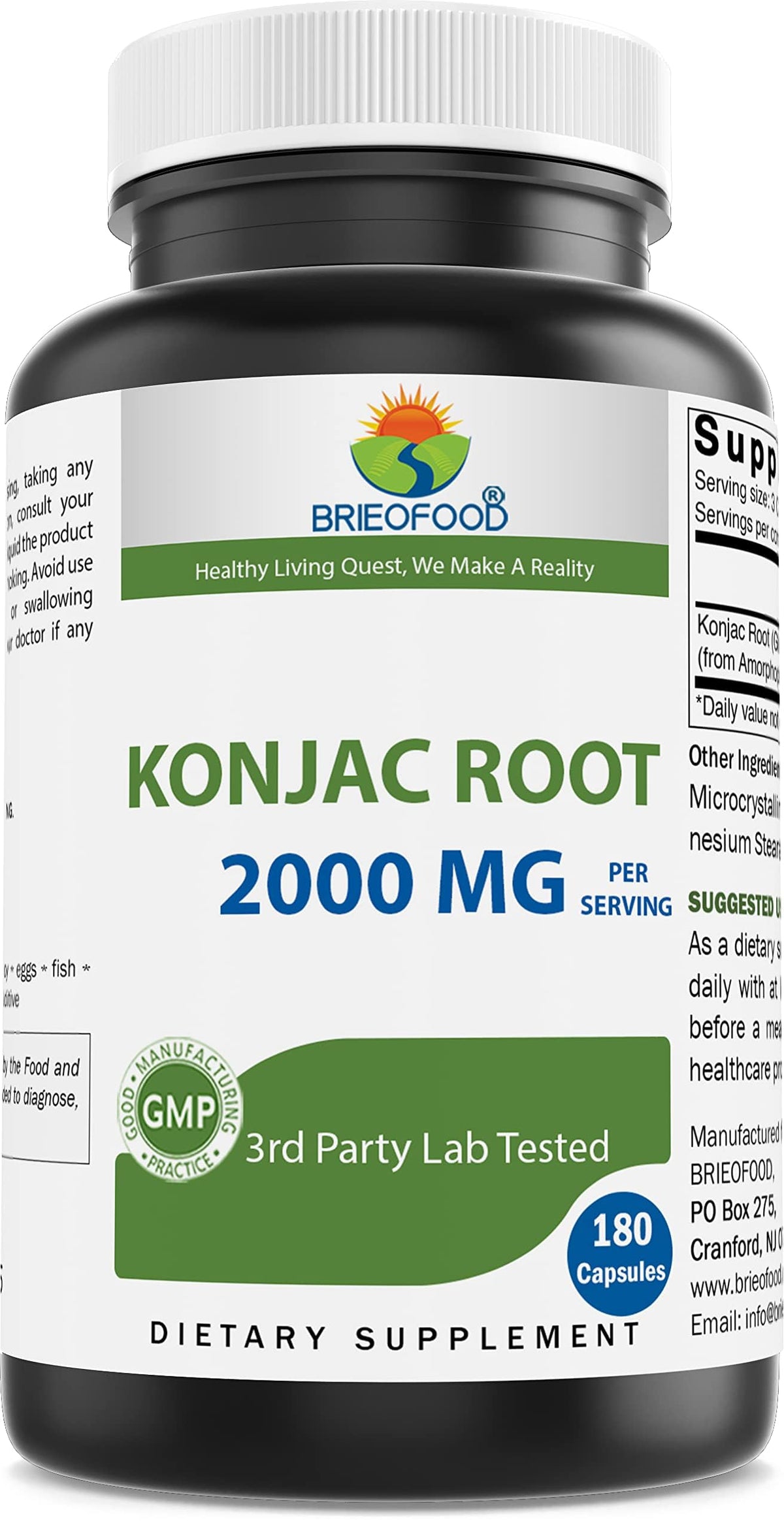 Brieofood Konjac Root Glucomannan 2000 mg - 180 Vegetarian Capsules