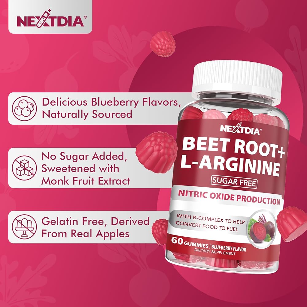 Nextdia Sugar Free Beet Root Gummies with Nitrates + L-Arginine 1400mg