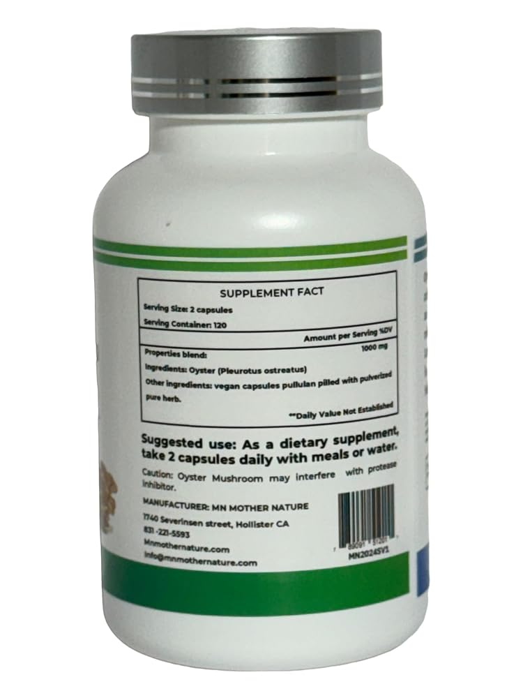 Mother Nature Oyster Mushroom Capsules 1000mg Immune Support - 120 Vegan Caps - image 5