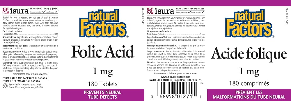 Natural Factors Folic Acid 1mg - 180 Tablets - image 2