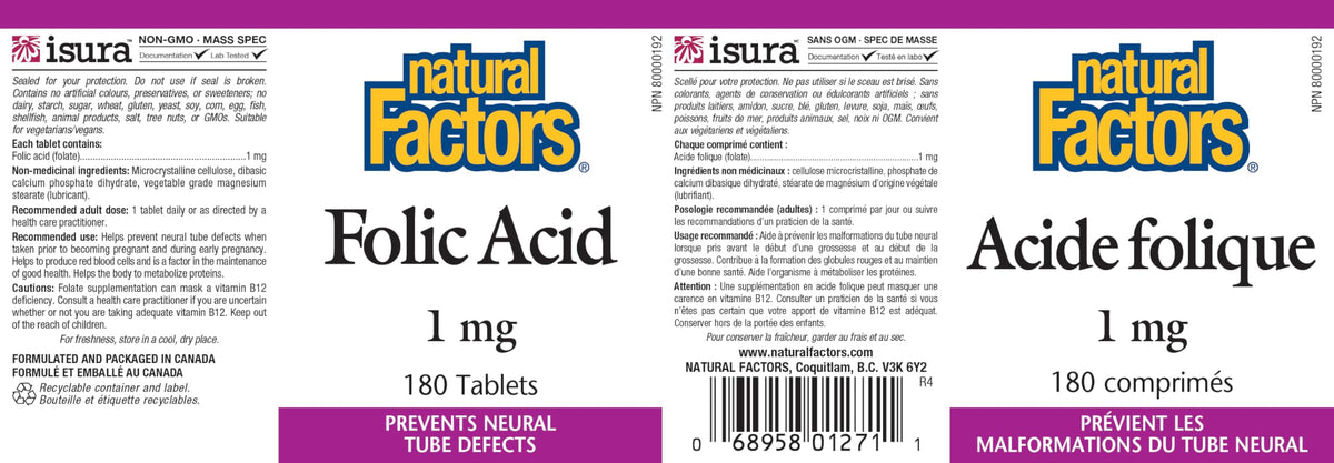 Natural Factors Folic Acid 1mg - 180 Tablets - image 2
