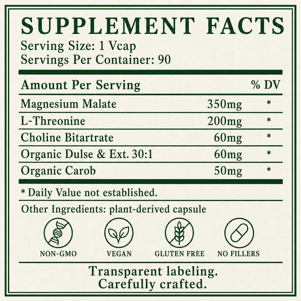 Green Organic Supplements Magnesium L-Threonine 90 Vegetarian Capsules