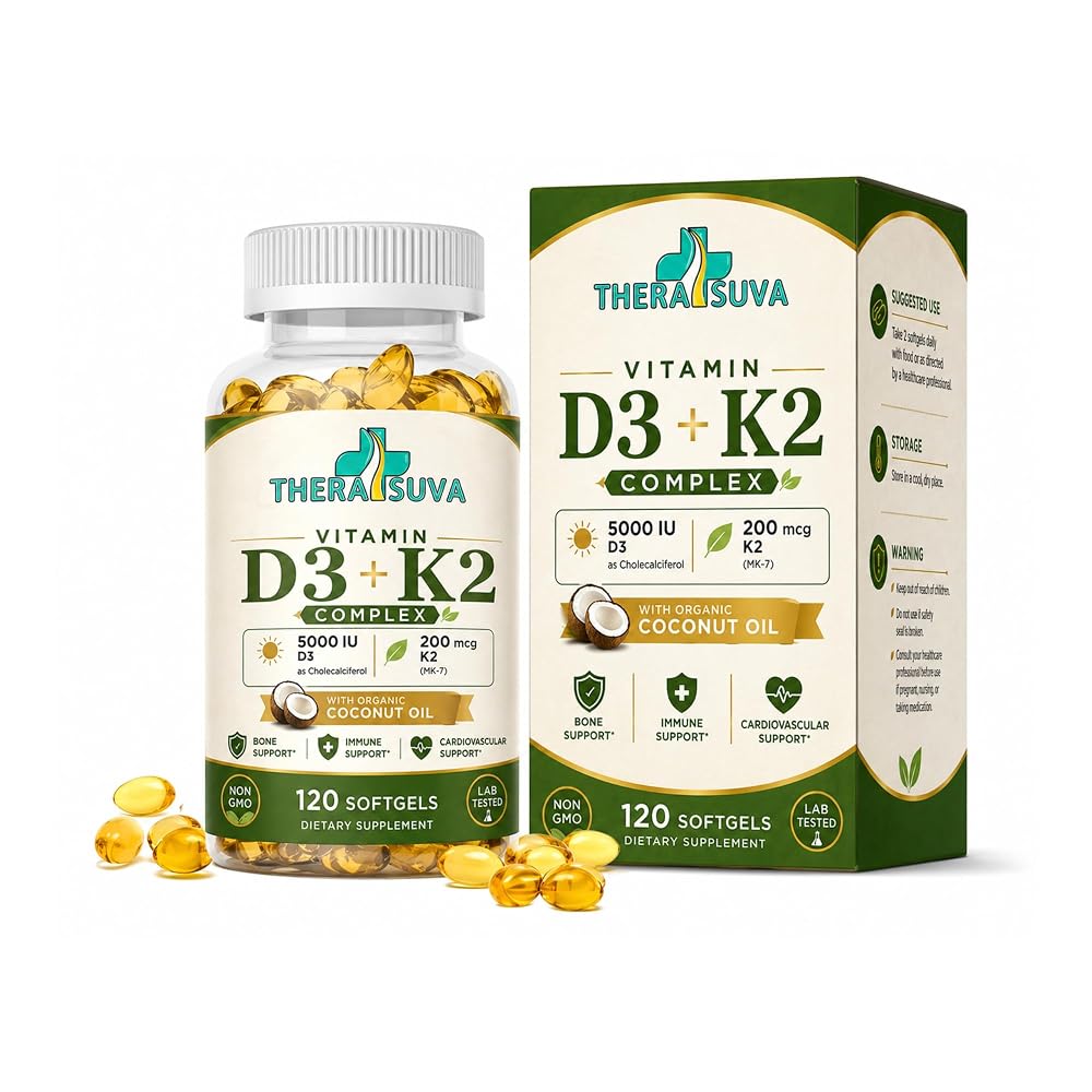 TheraSuva Vitamin D3 + K2 with Organic Coconut Oil - 120 Softgels - image 2