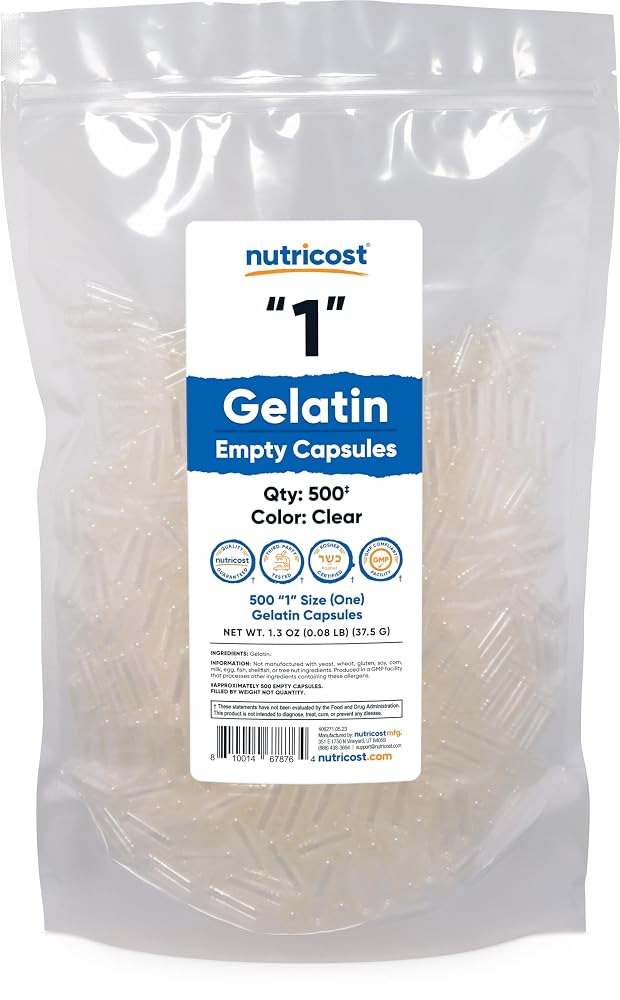 Nutricost Empty Gelatin Capsules Size 1 - 500 Count
