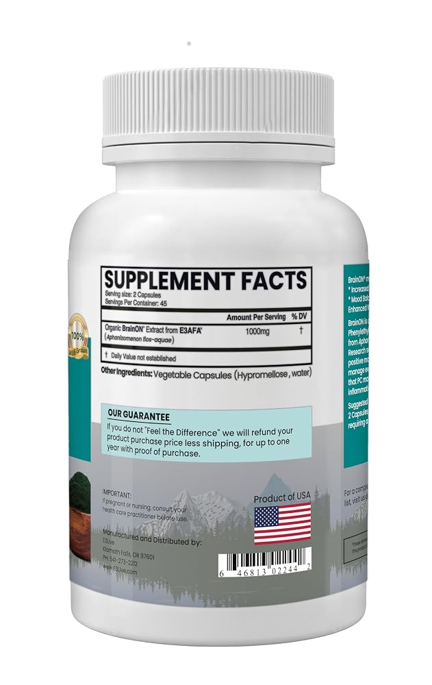 E3LIVE BrainON Wild-Harvested AFA Extract for Focus - 90 Capsules - image 2