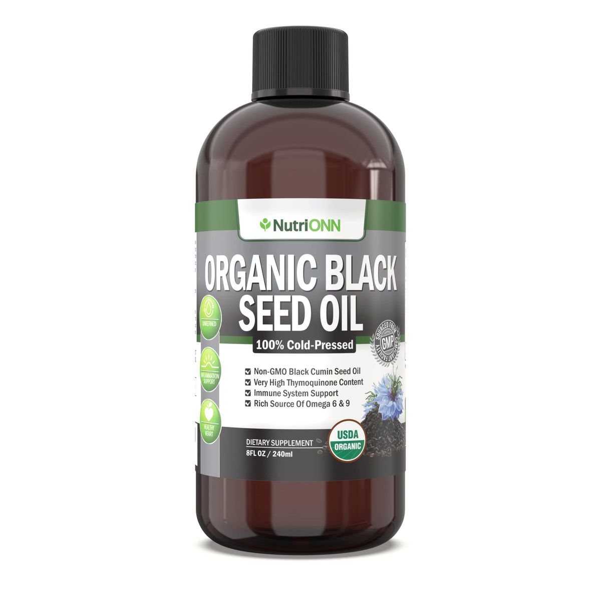 NutriONN Organic Black Seed Oil - USDA Certified Organic Black Cumin
