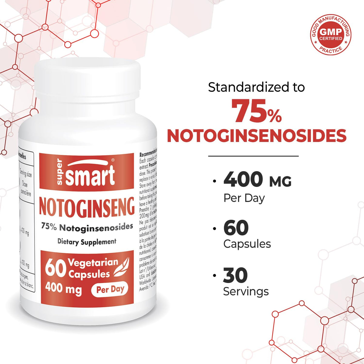 Supersmart Panax Notoginseng 400mg Circulation Support - 60 Vegetarian Capsules - image 5
