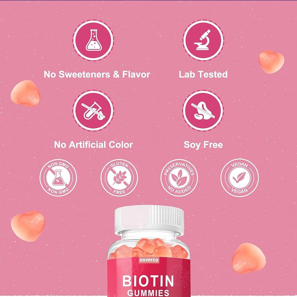 Esverco Biotin 10000mcg Keratin Collagen Gummies - 60 Count - image 3