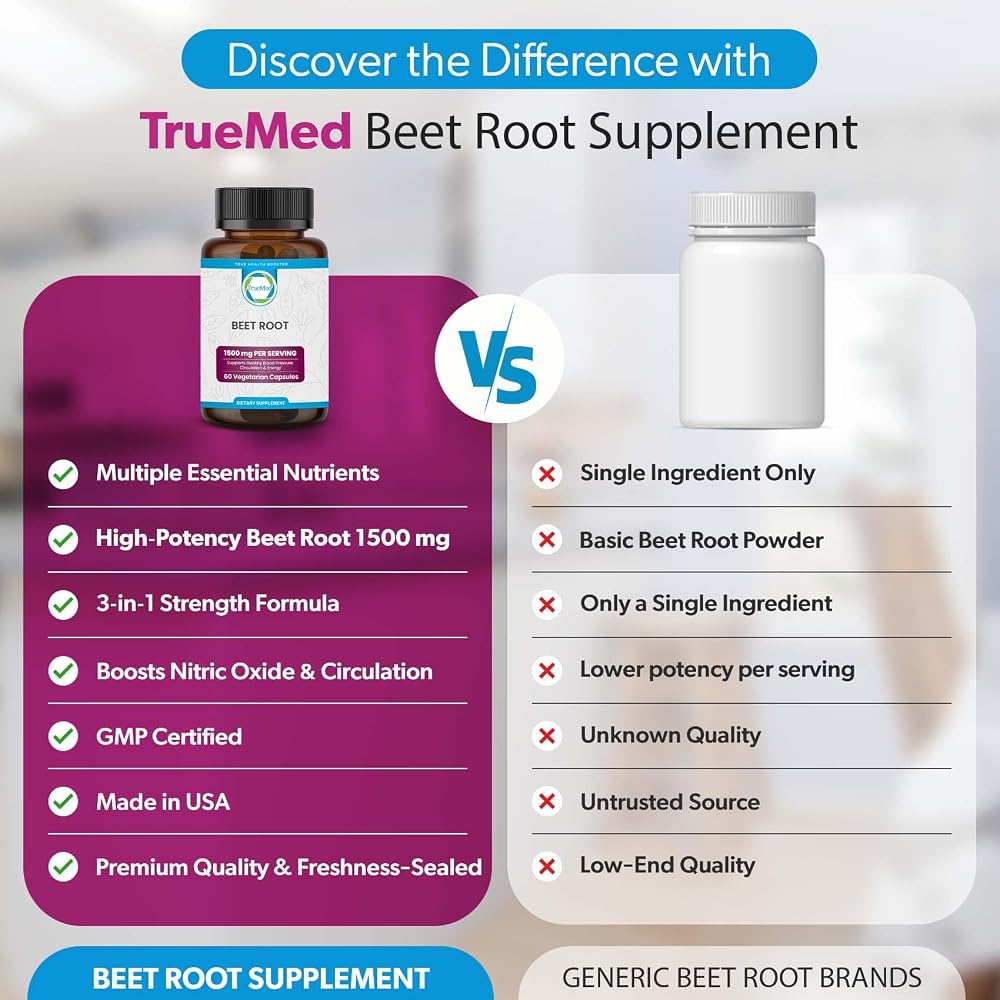 TRUEMED Organic Beet Root Capsules 1500mg Circulation Support - 60 Count - image 6