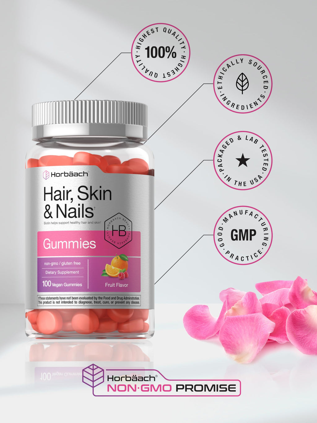 Horbäach Hair Skin and Nails Gummies with Biotin - 100 Count - image 6