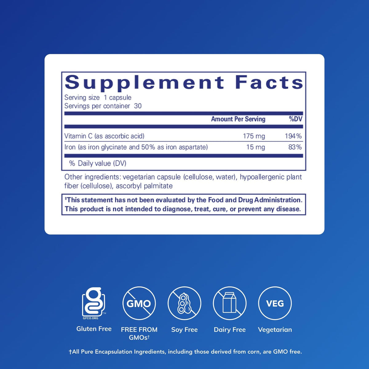 Pure Encapsulations Iron-C Supplement - 30 Capsules - image 2
