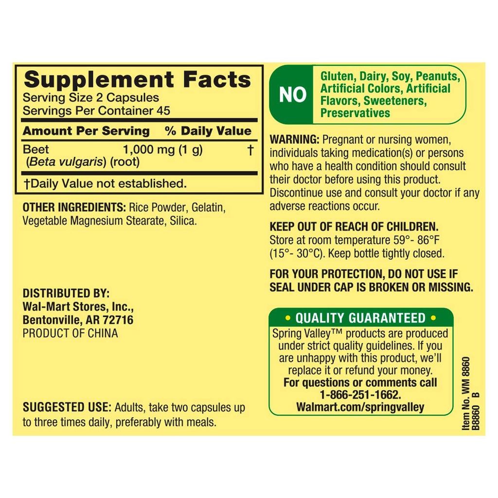 Spring Valley Beet Root 1000mg - 90 Capsules - image 3