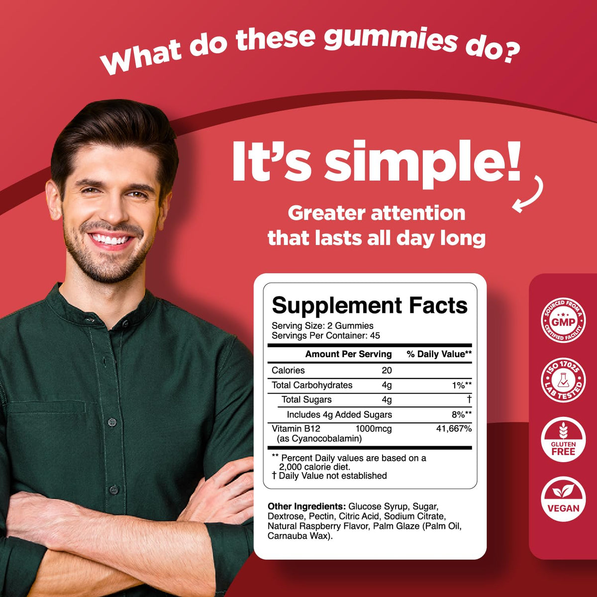 Phytoral Brain Gummies Vitamin B12 for Memory Focus & Clarity - 90ct - image 3