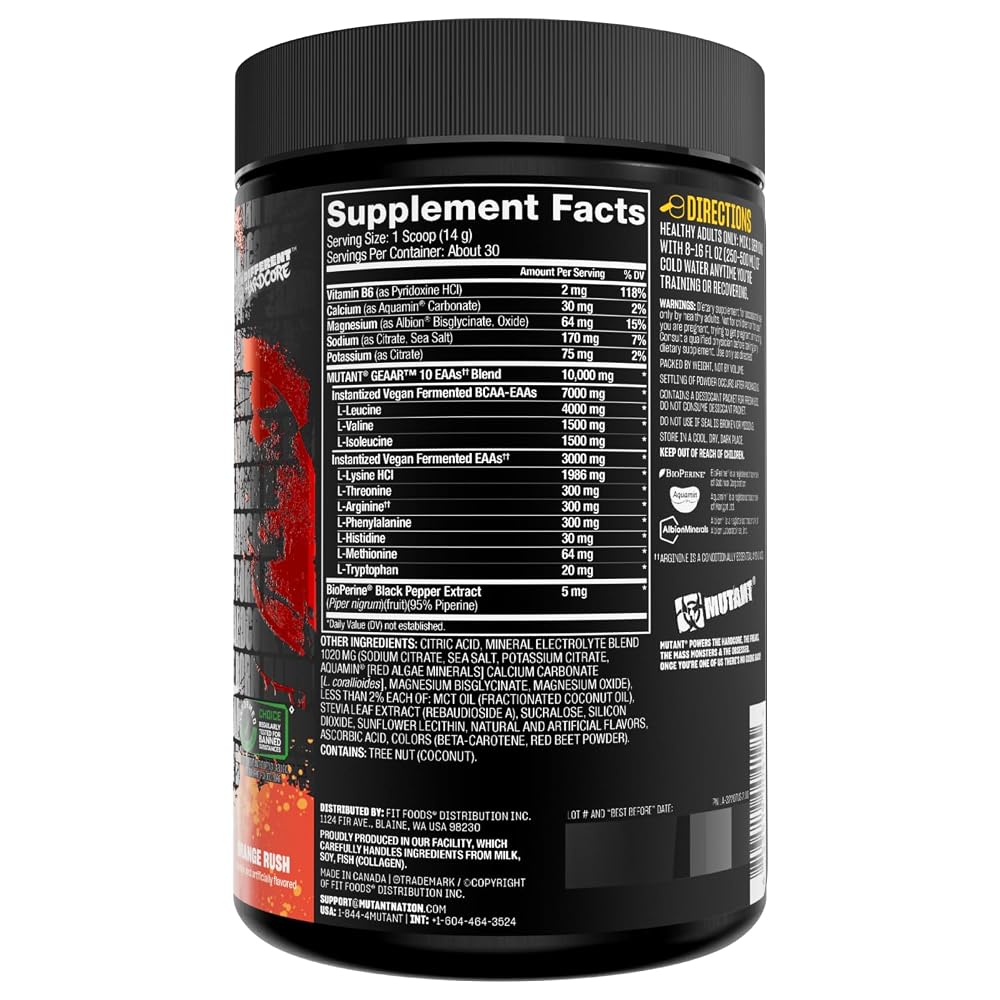 Mutant GEAAR, 10g EAAs + Arginine, Electrolytes, Vegan, 30 Servings